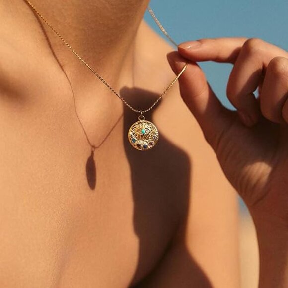 14k Gold Necklace Jewelry for Women,Evil Eye Charm Statement Womens Pendant Neck - Picture 4 of 6